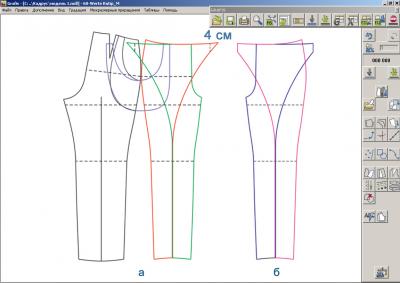Модельная конструкция брюк: (а – левая передняя половинка брюк, б – правая передняя половинка брюк)